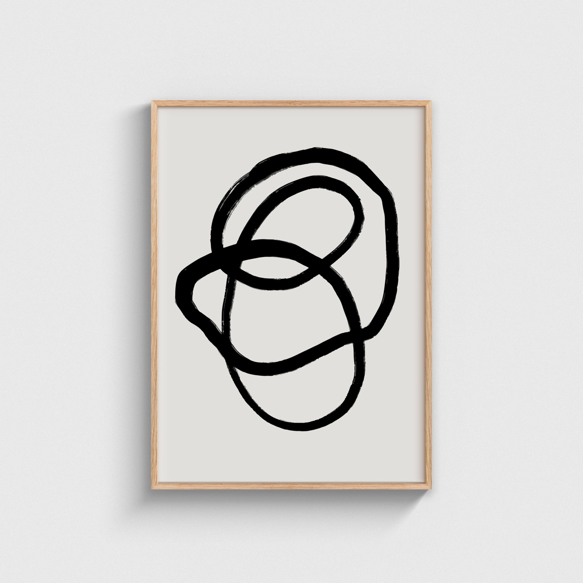Siyah Halkalar Tek Çizgi line art posteri, ahşap çerçeveli tablo