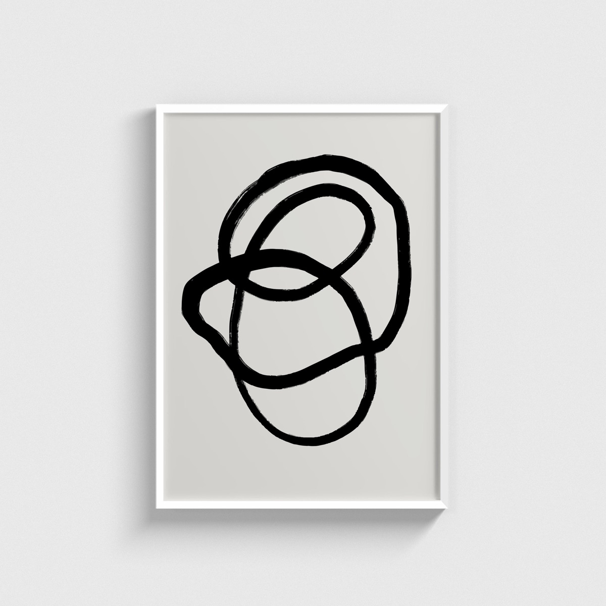 Siyah Halkalar Tek Çizgi line art posteri, beyaz çerçeveli tablo