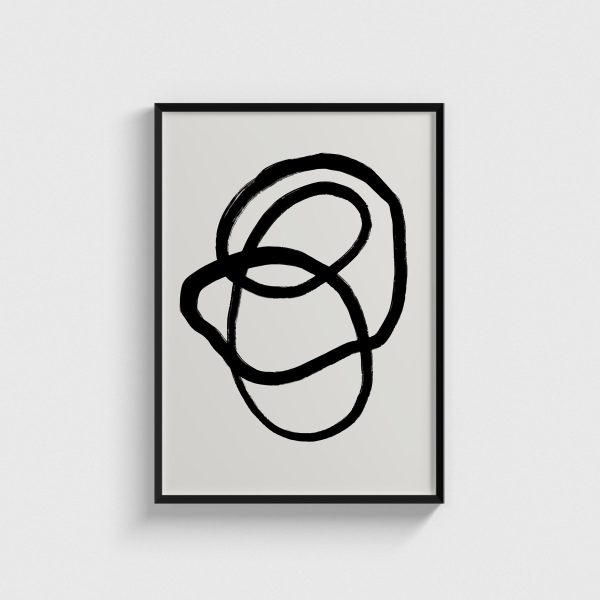 Siyah Halkalar Tek Çizgi line art posteri, siyah çerçeveli tablo