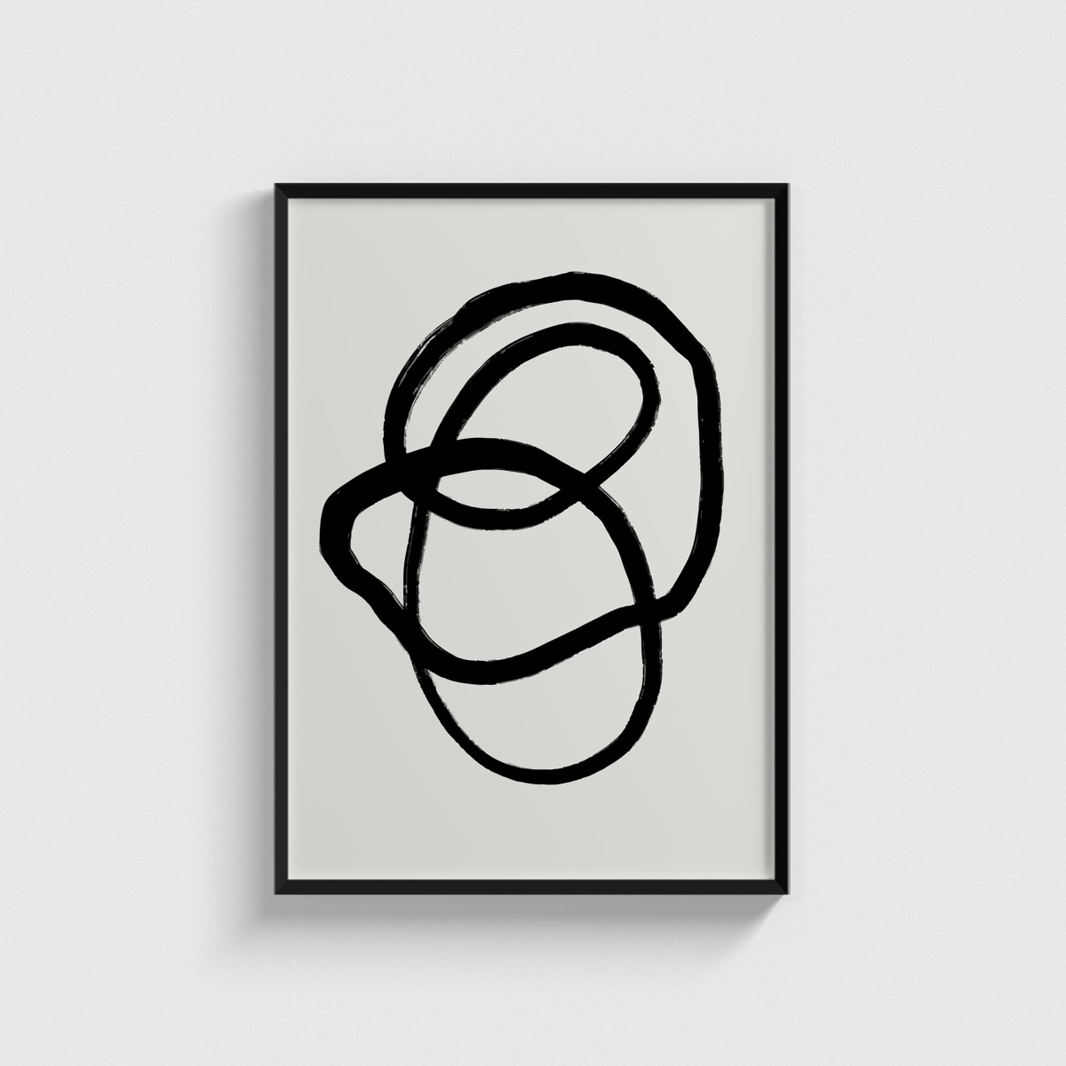Siyah Halkalar Tek Çizgi line art posteri, siyah çerçeveli tablo