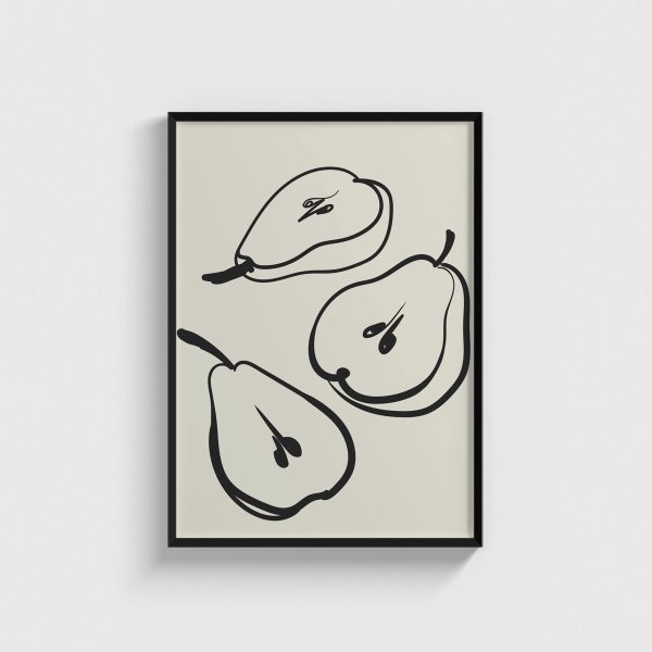 Siyah Çizgi Armutlar line art posteri, siyah çerçeveli tablo