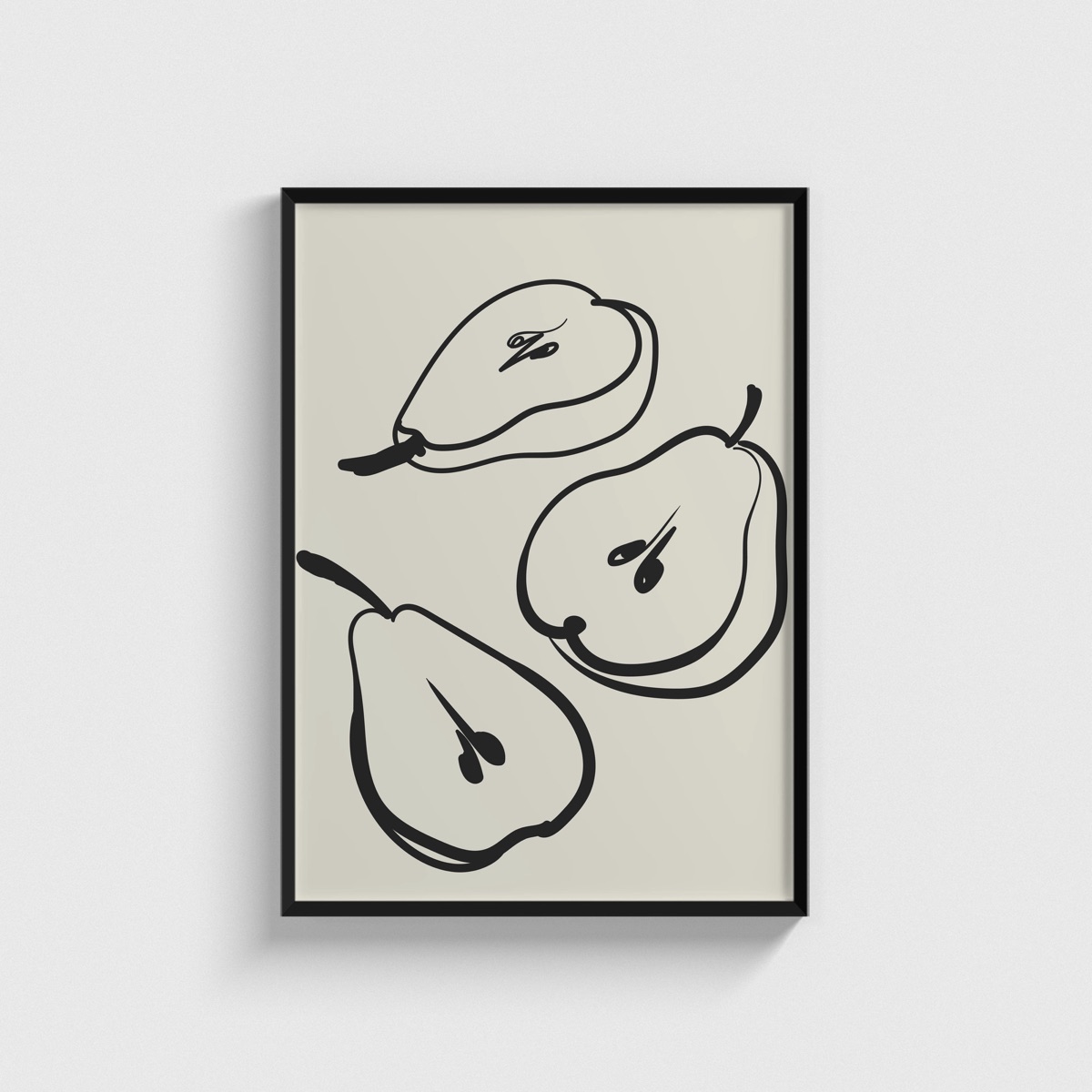 Siyah Çizgi Armutlar line art posteri, siyah çerçeveli tablo