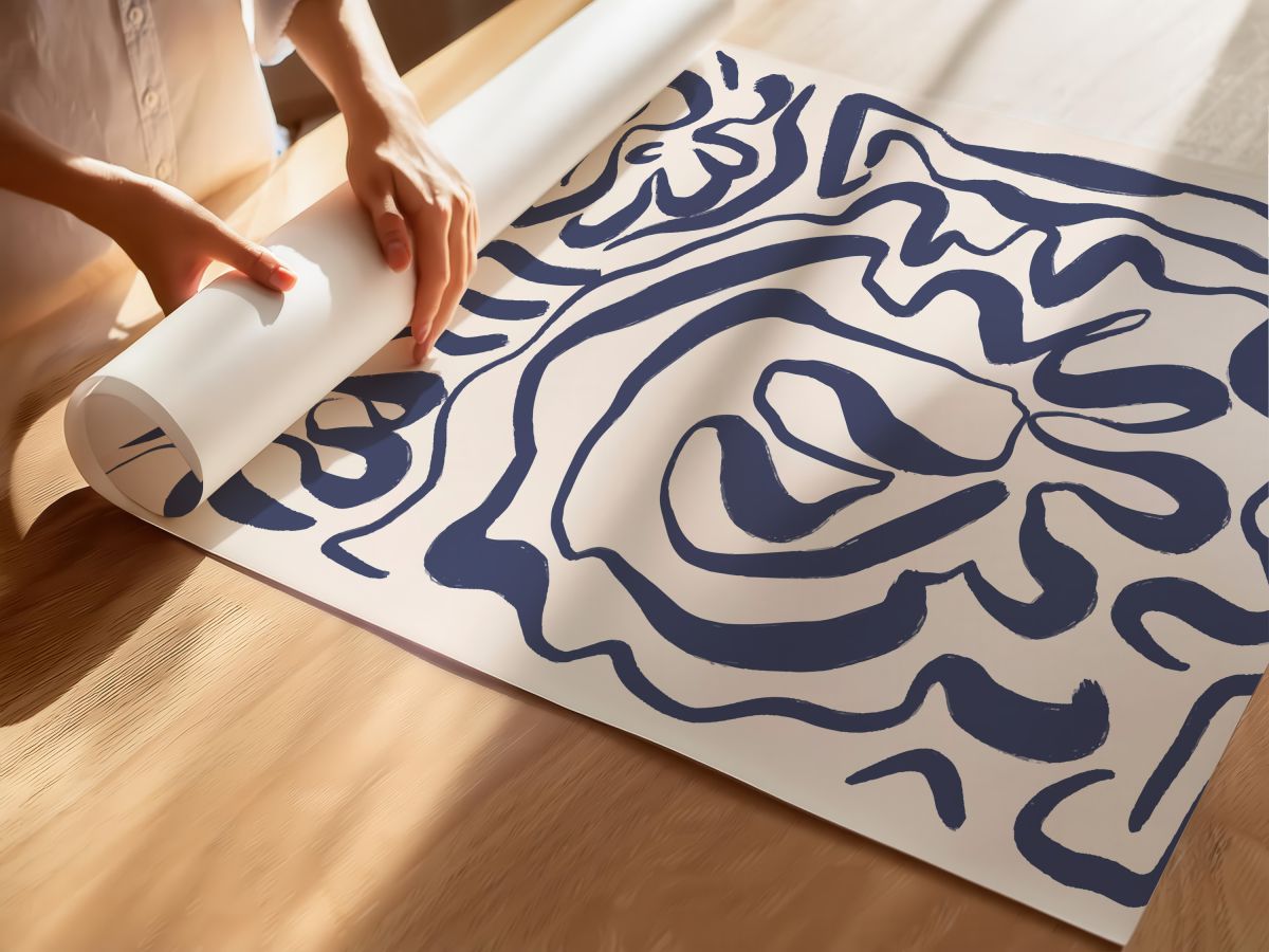 Lacivert Dalgalı Desen, rulo yapılmış çerçevesiz poster