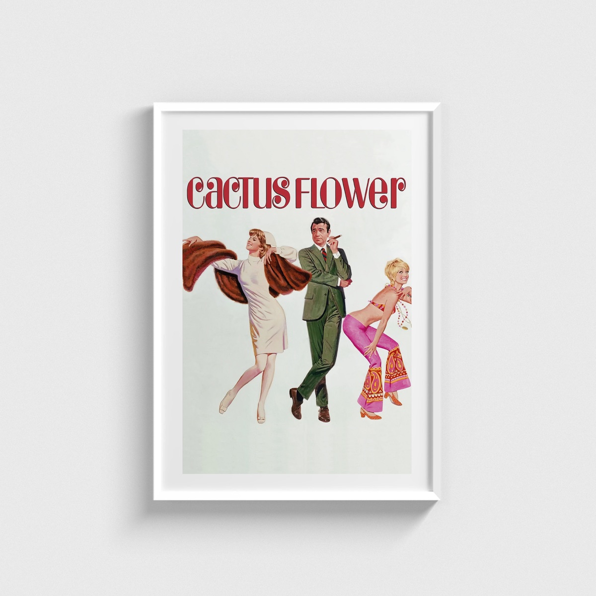 Cactus Flower film posteri, beyaz çerçeveli tablo