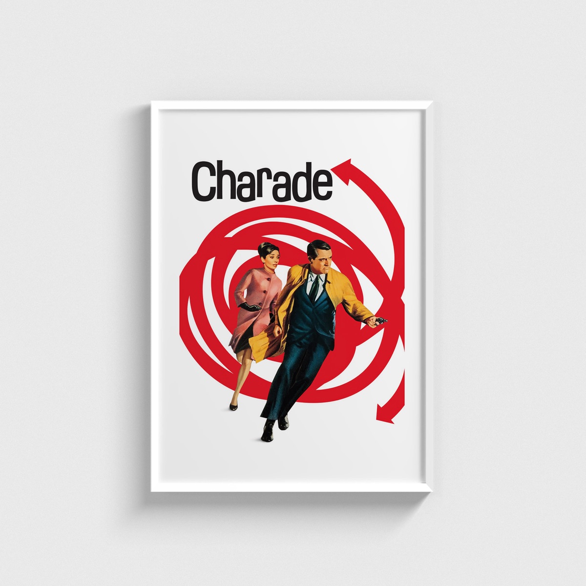 Charade film posteri, beyaz çerçeveli tablo