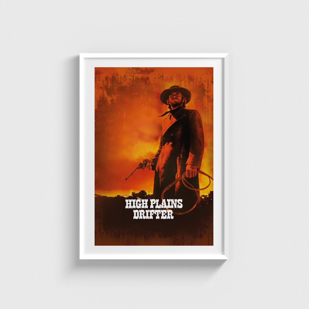 High Plains Drifter film posteri, beyaz çerçeveli tablo