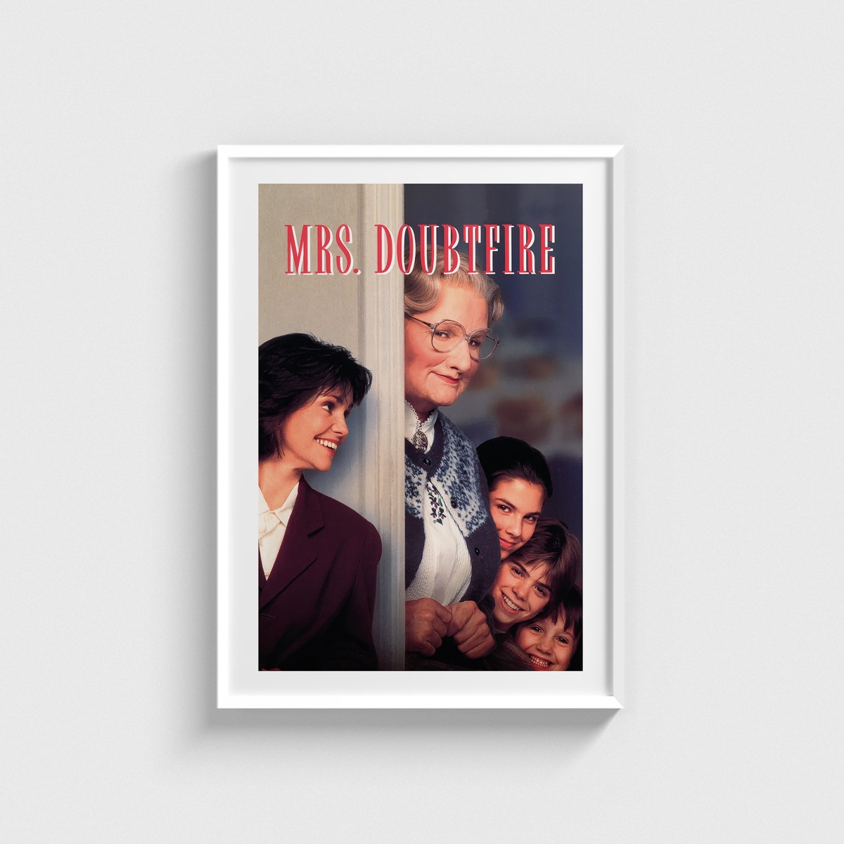 Mrs. Doubtfire film posteri, beyaz çerçeveli tablo