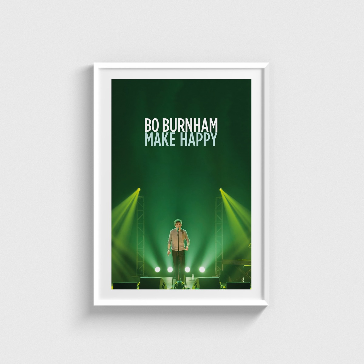 Bo Burnham Make Happy film posteri, beyaz çerçeveli tablo