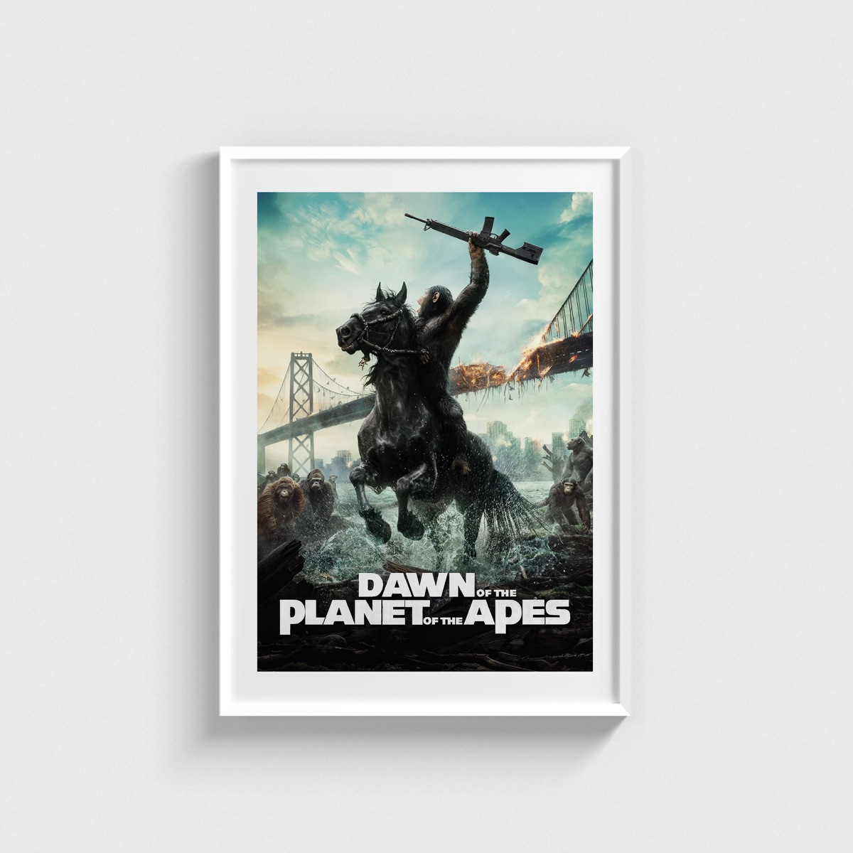 Dawn of the Planet of the Apes film posteri, beyaz çerçeveli tablo