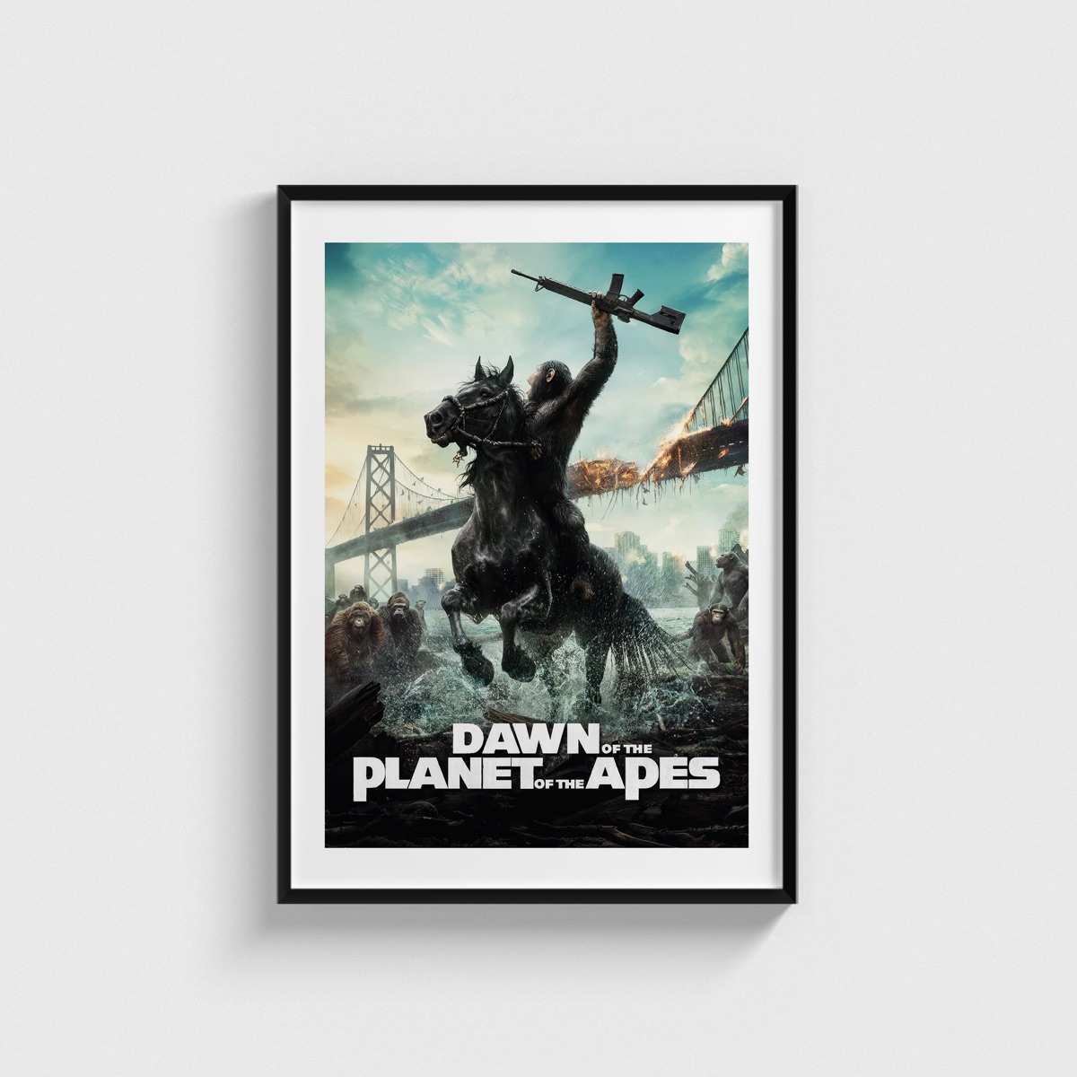 Dawn of the Planet of the Apes film posteri, siyah çerçeveli tablo