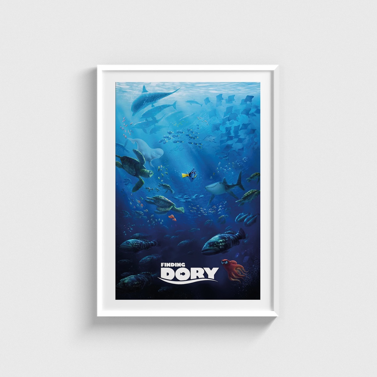 Finding Dory film posteri, beyaz çerçeveli tablo