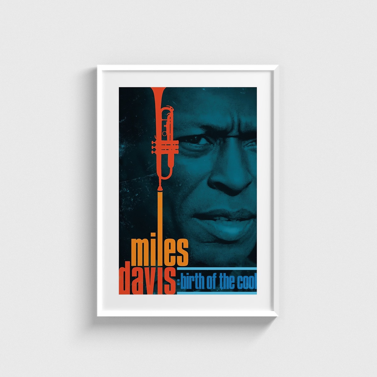 Miles Davis Birth of the Cool film posteri, beyaz çerçeveli tablo