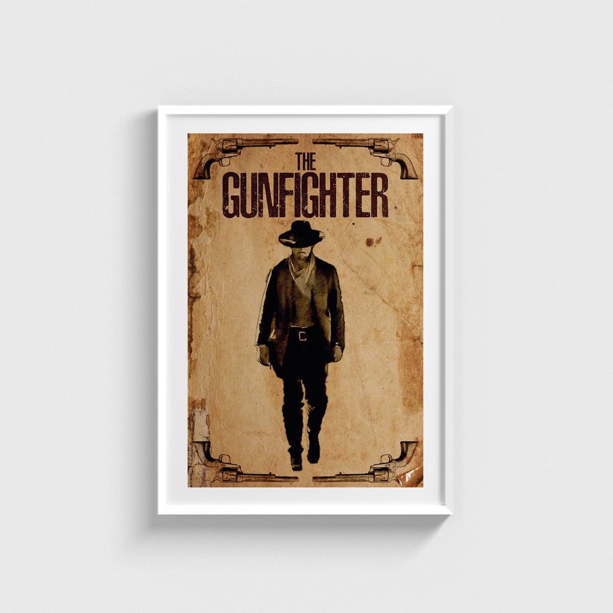 The Gunfighter film posteri, beyaz çerçeveli tablo