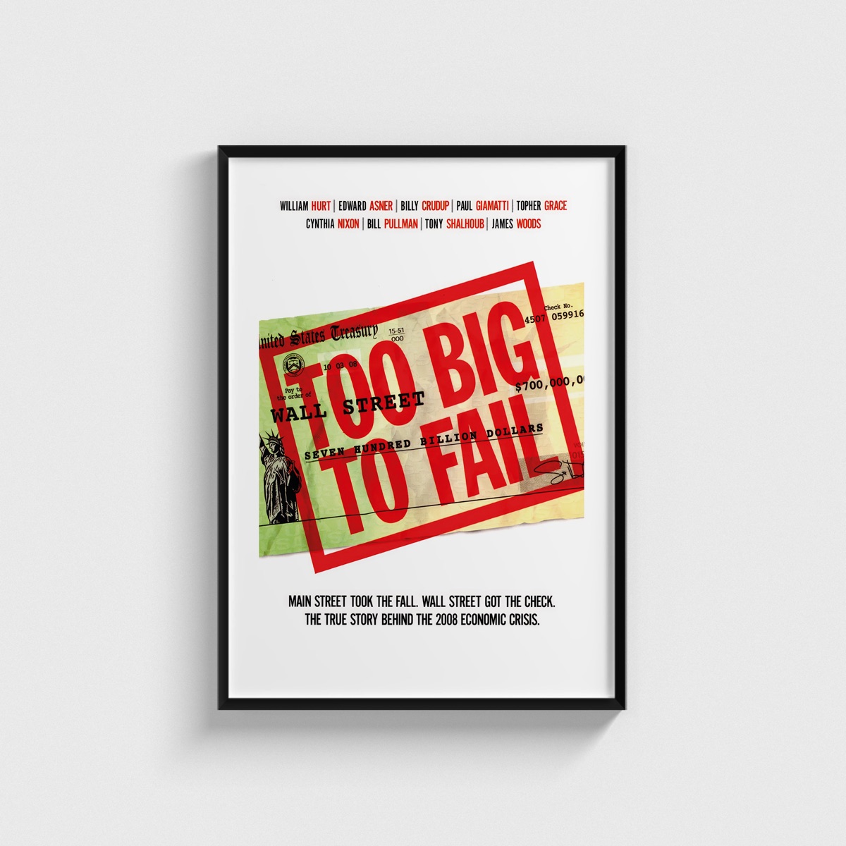 Too Big to Fail film posteri, siyah çerçeveli tablo