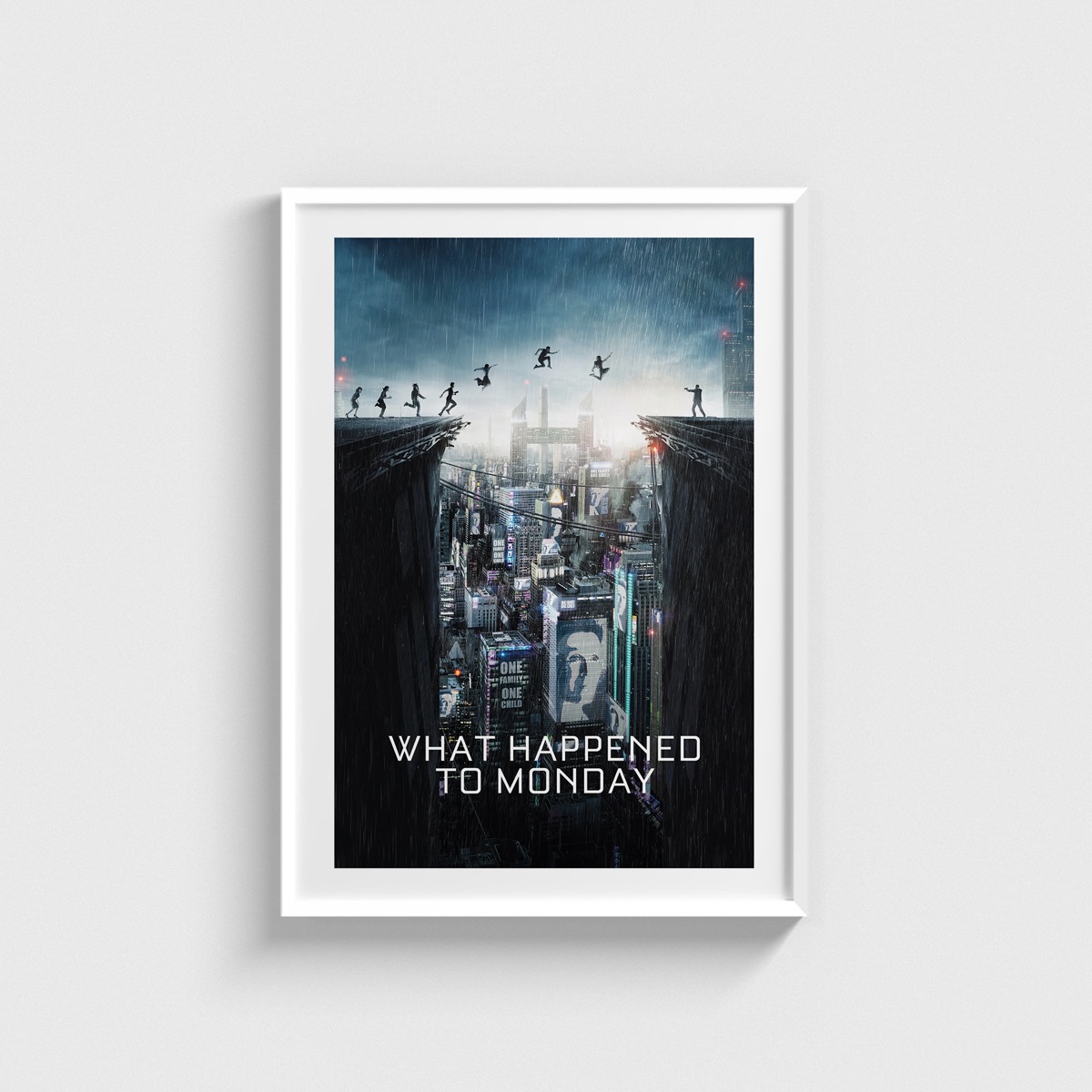 What Happened to Monday film posteri, beyaz çerçeveli tablo