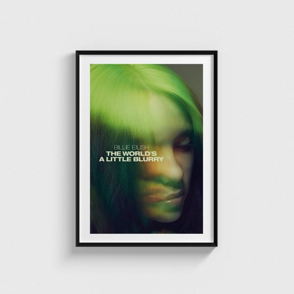 Billie Eilish The World's a Little Blurry film posteri, siyah çerçeveli tablo