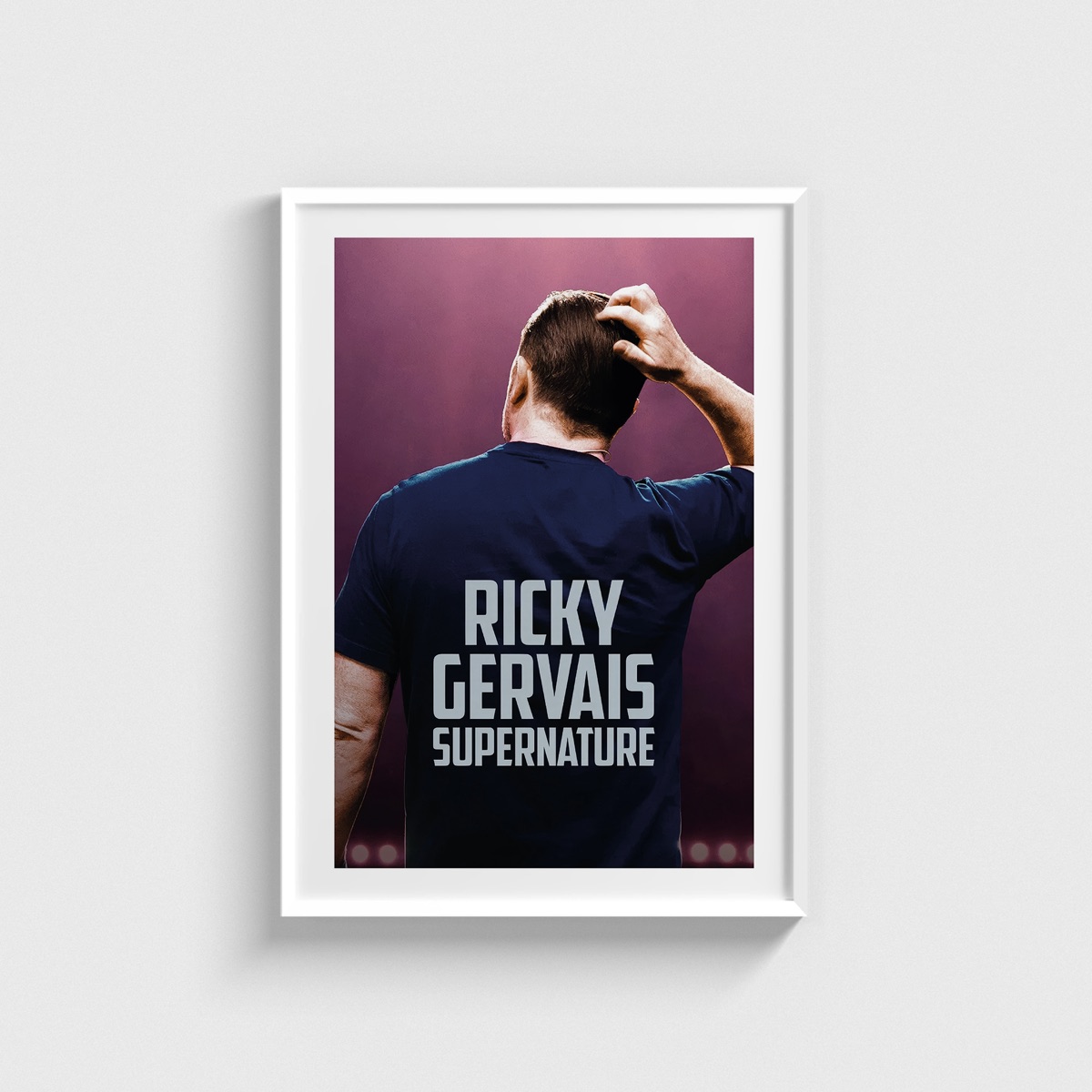 Ricky Gervais SuperNature film posteri, beyaz çerçeveli tablo