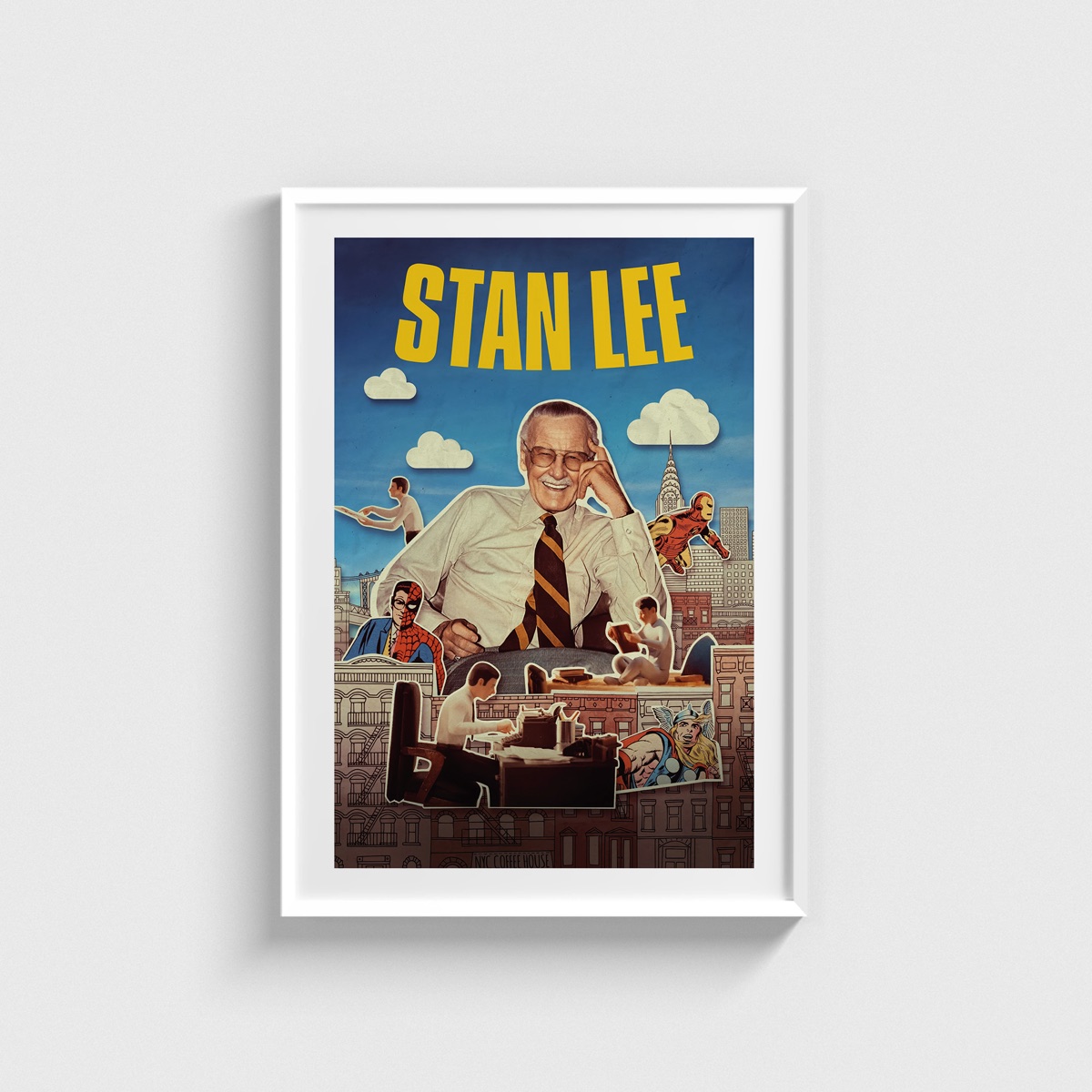 Stan Lee film posteri, beyaz çerçeveli tablo
