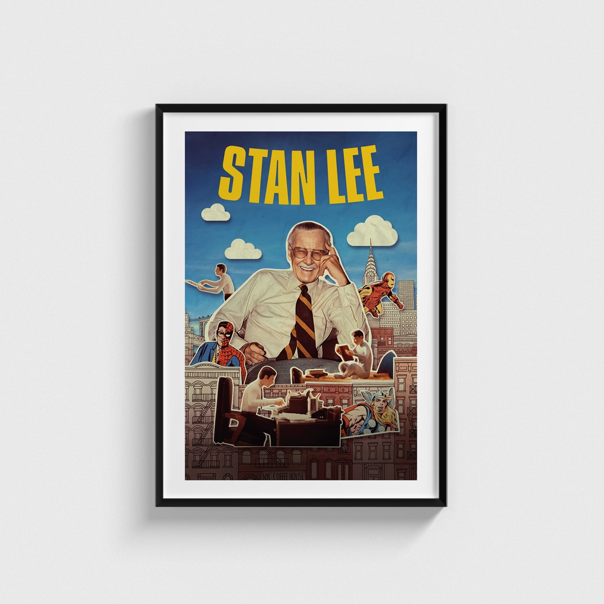 Stan Lee film posteri, siyah çerçeveli tablo