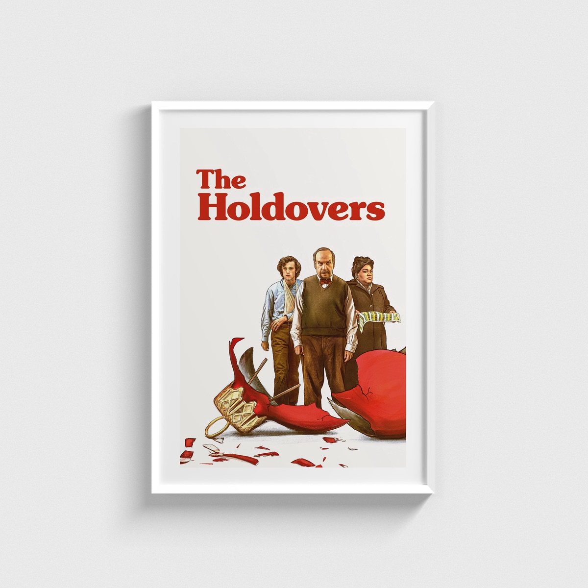 The Holdovers film posteri, beyaz çerçeveli tablo