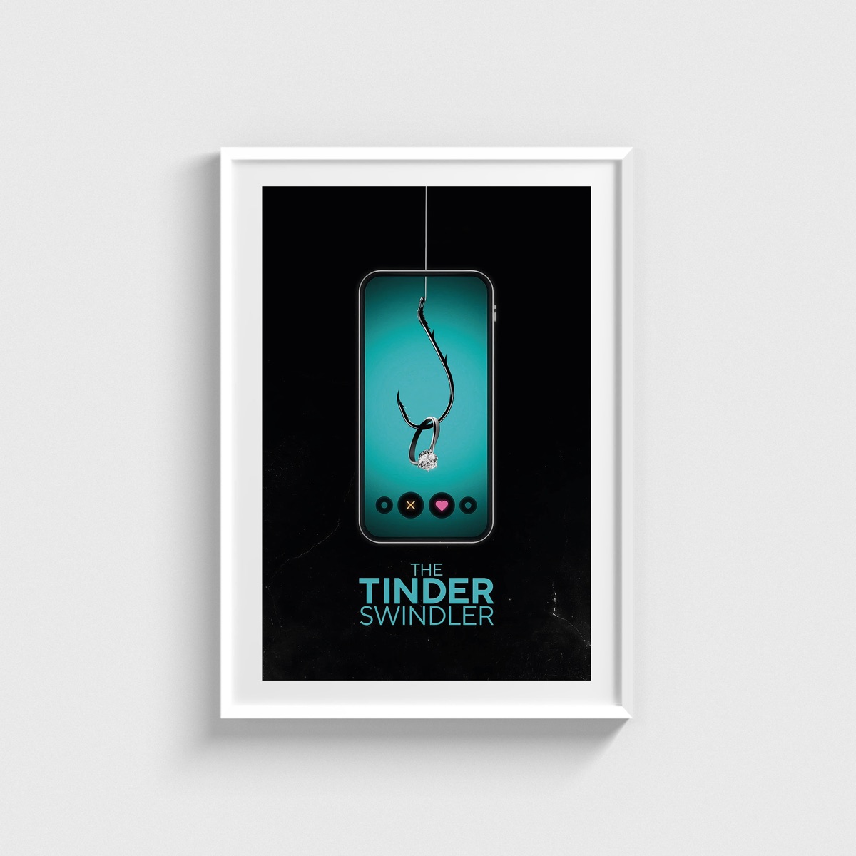 The Tinder Swindler film posteri, beyaz çerçeveli tablo