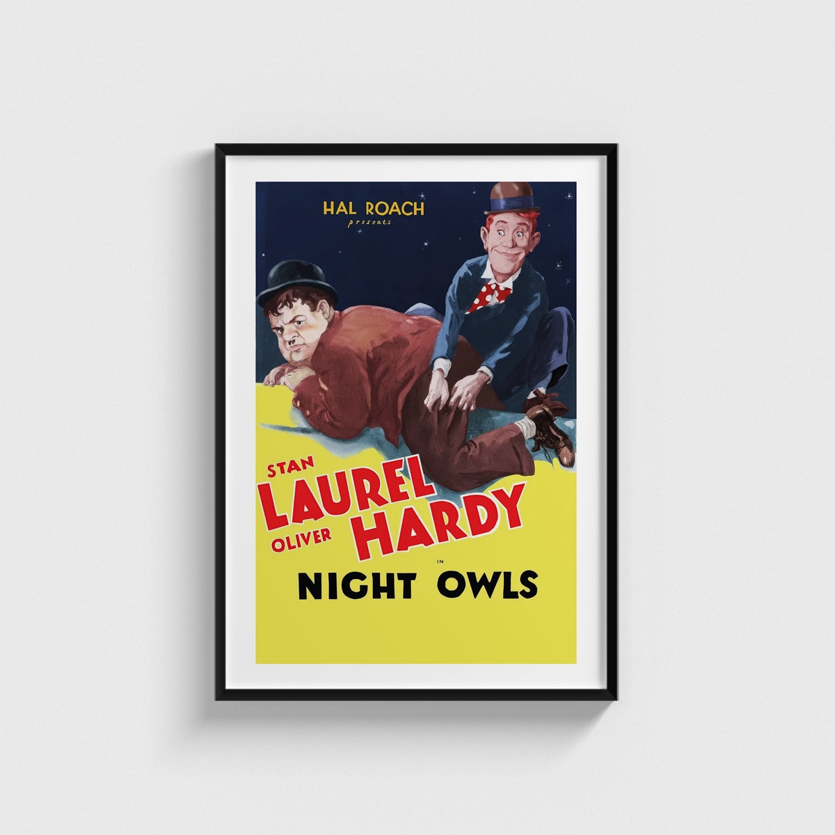 Night Owls film posteri, siyah çerçeveli tablo