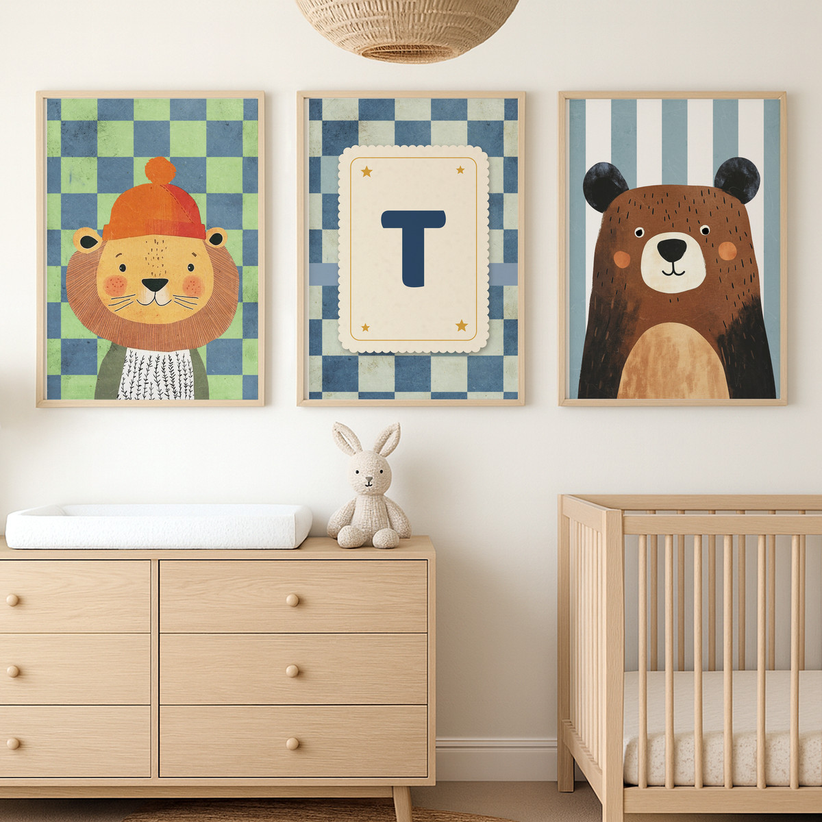 Bereli Aslan ve Ayı Harfli Üçlü Çocuk Odası Poster Seti – bebek odası