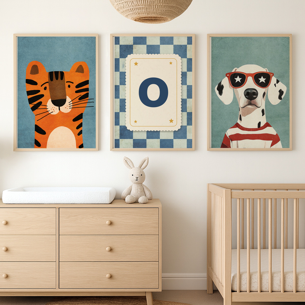 Kaplan ve Dalmaçyalı Harfli Üçlü Çocuk Odası Poster Seti – bebek odası
