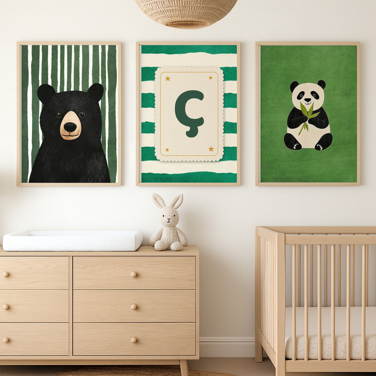 Ayı ve Panda Harfli Üçlü Çocuk Odası Poster Seti – bebek odası