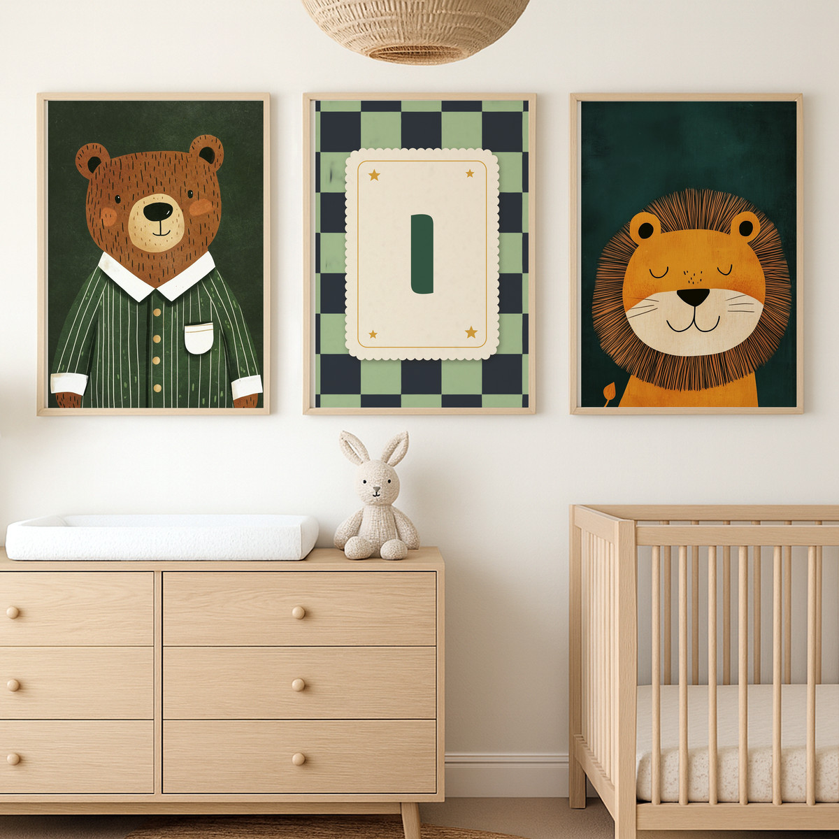 Ayı ve Aslan Harfli Üçlü Çocuk Odası Poster Seti – bebek odası