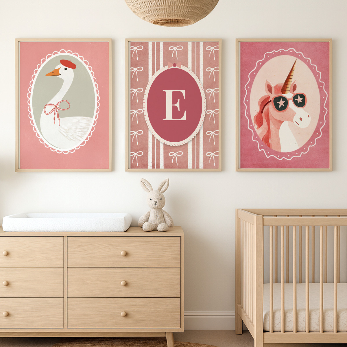 Kaz ve Unicorn Harfli Üçlü Çocuk Odası Poster Seti – bebek odası
