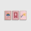 Bulut ve Yıldız Harfli Üçlü Çocuk ve Bebek Odası Poster Seti, ahşap çerçeveli çocuk odası tablo seti