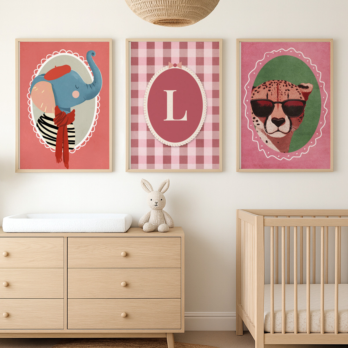 Fil ve Çita Harfli Üçlü Çocuk Odası Poster Seti – bebek odası