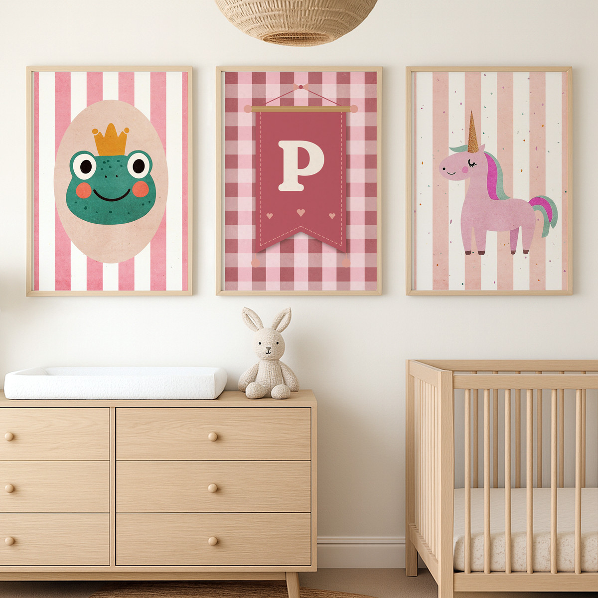 Kurbağa Prens ve Unicorn Harfli Üçlü Çocuk Odası Poster Seti – bebek odası