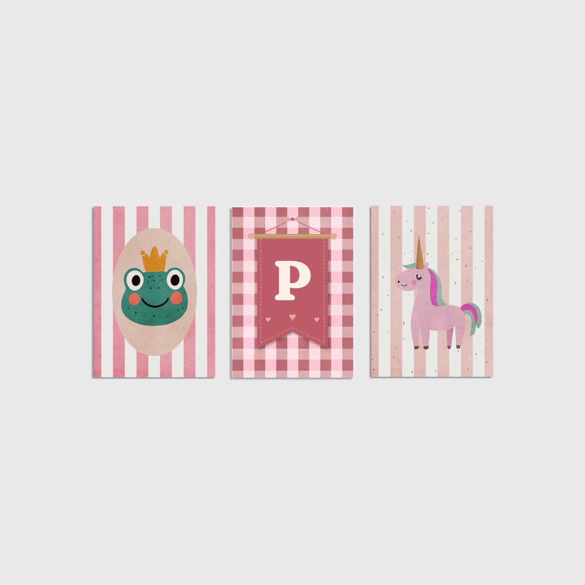 Kurbağa Prens ve Unicorn Harfli Üçlü Çocuk ve Bebek Odası Poster Seti, çerçevesiz bebek odası poster seti