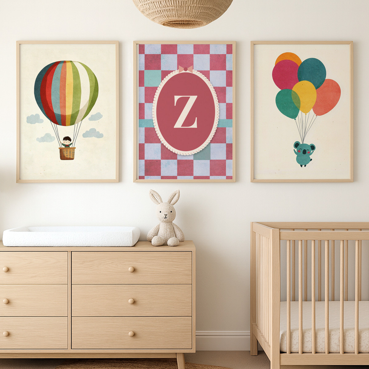 Balon ve Koala Harfli Üçlü Çocuk Odası Poster Seti – bebek odası