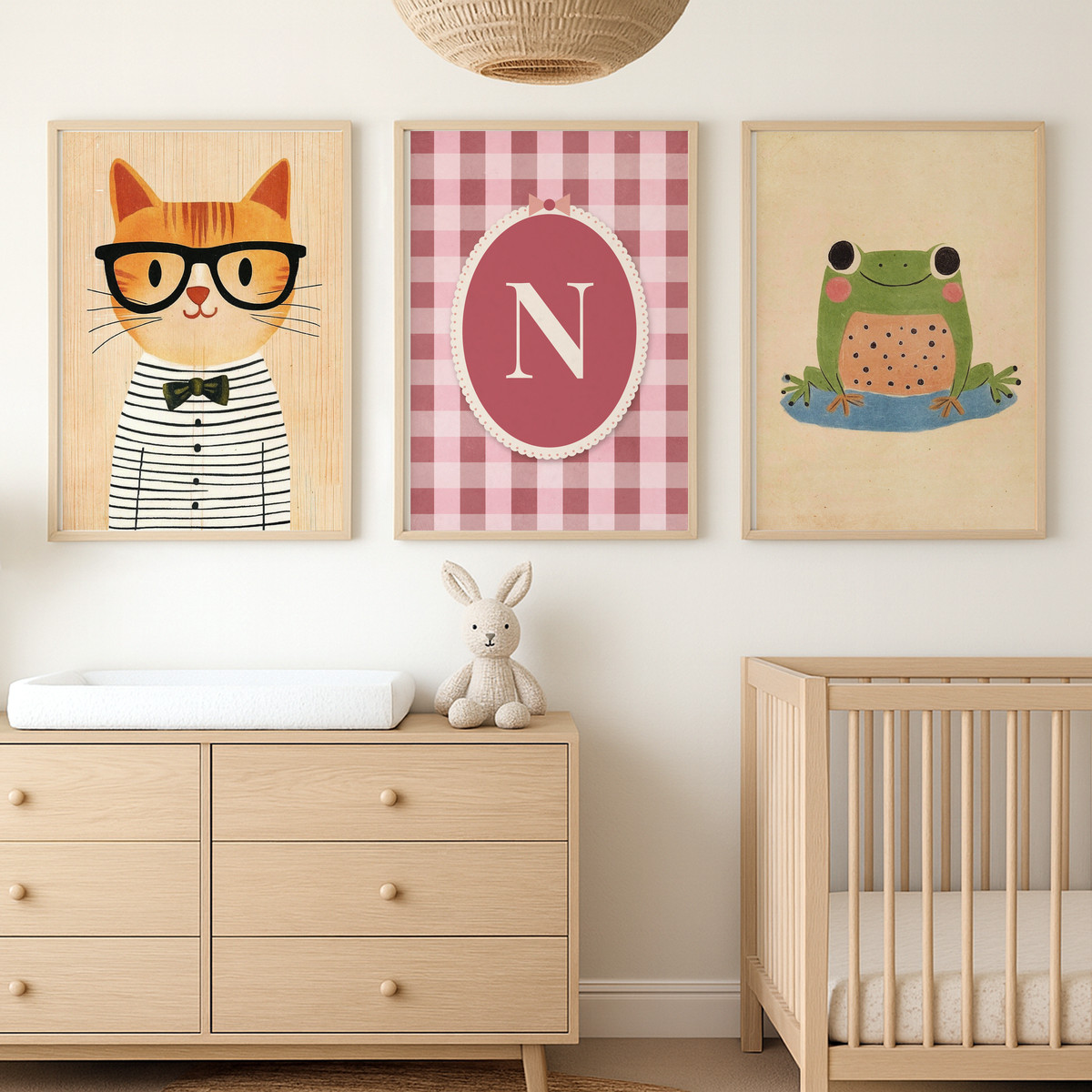 Kedi ve Kurbağa Harfli Üçlü Çocuk Odası Poster Seti – bebek odası