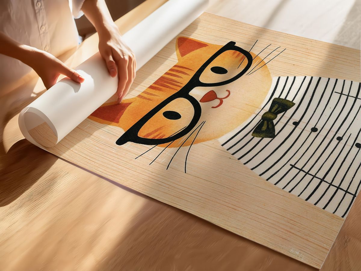 Gözlüklü Sarı Kedi Çocuk Odası Duvar Posteri Çerçeveli Tablo Dekorasyon, rulo yapılmış çerçevesiz poster