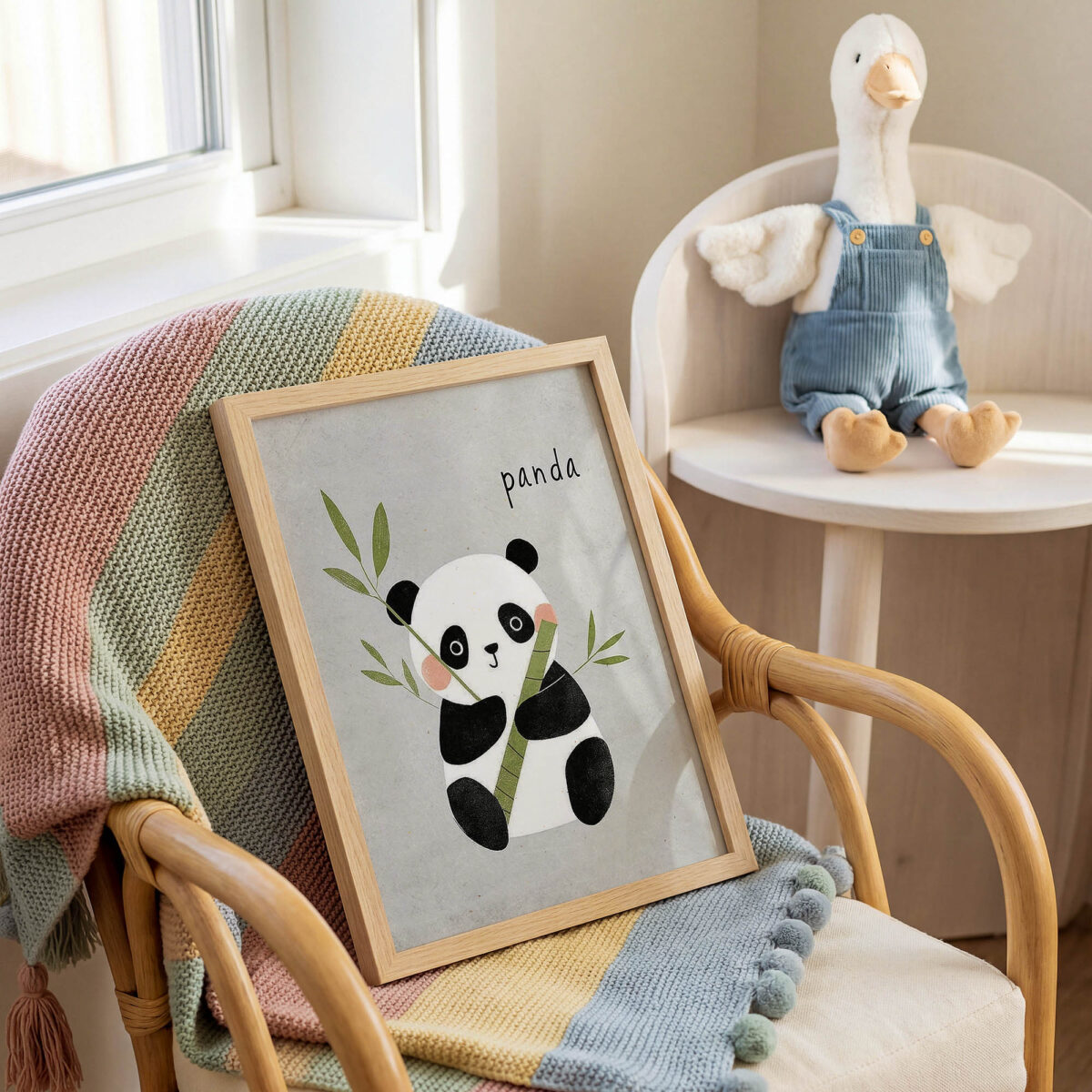 Bambulu Sevimli Panda çocuk odası posteri, çerçeveli tablo detayı