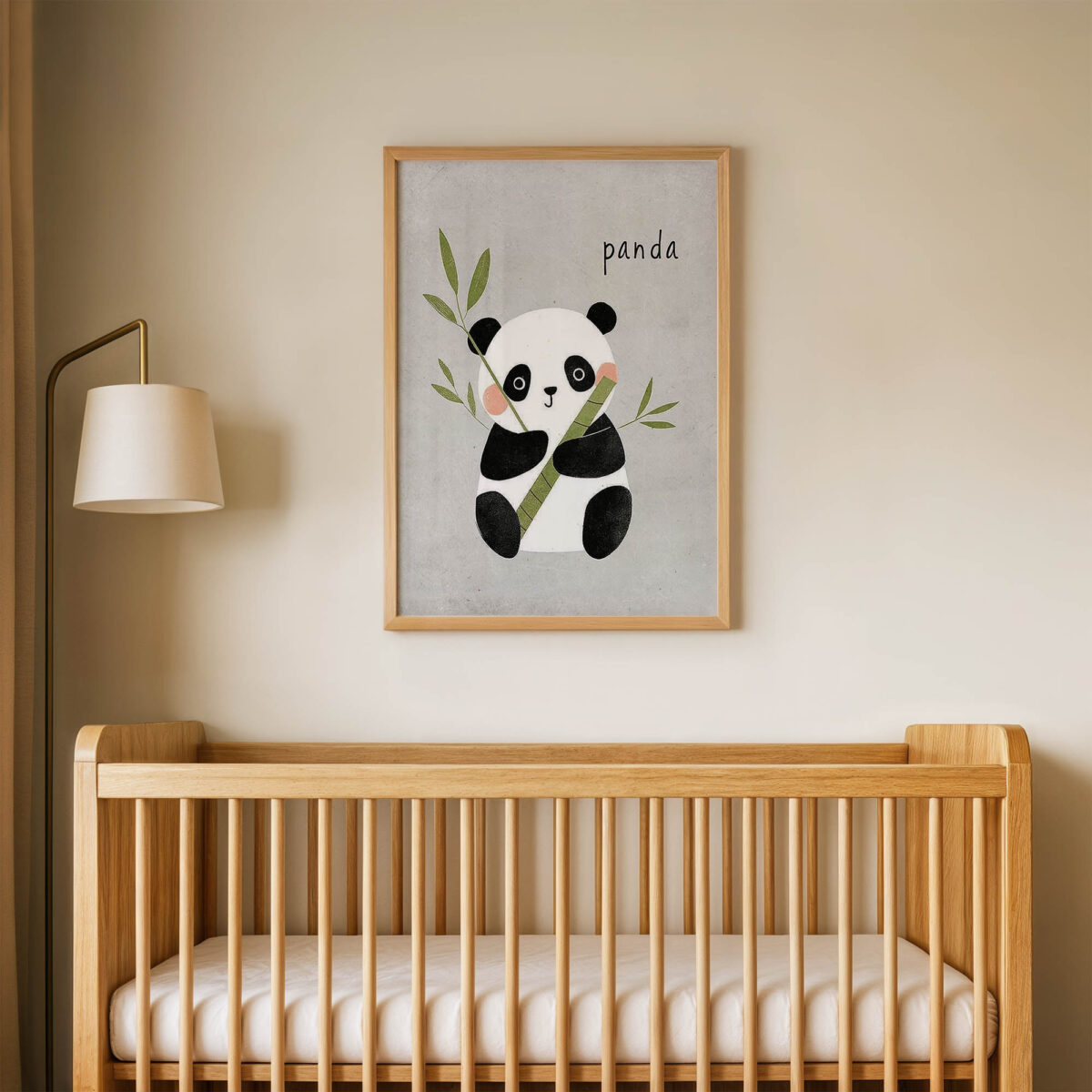 Bambulu Sevimli Panda çocuk odası posteri, çerçeveli tablo oda görünümü