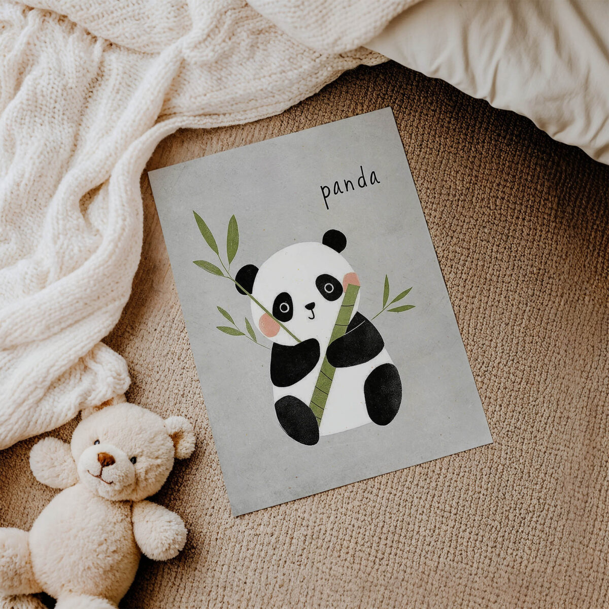 Bambulu Sevimli Panda çocuk odası posteri, çerçevesiz poster detayı