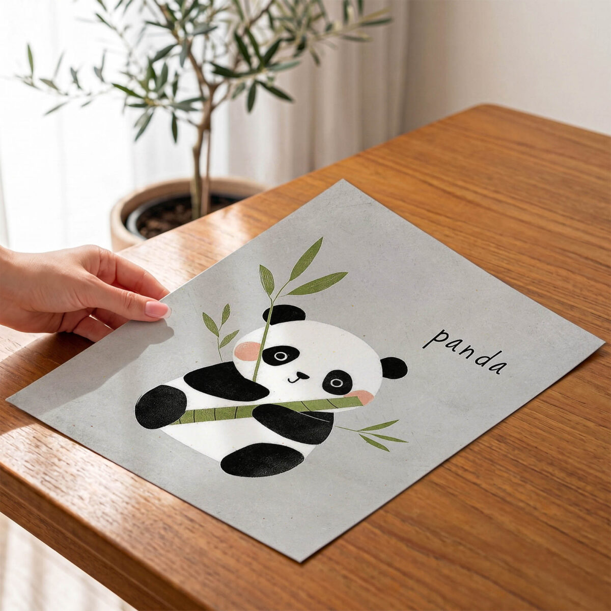 Bambulu Sevimli Panda çocuk odası posteri, çerçevesiz poster el detayı