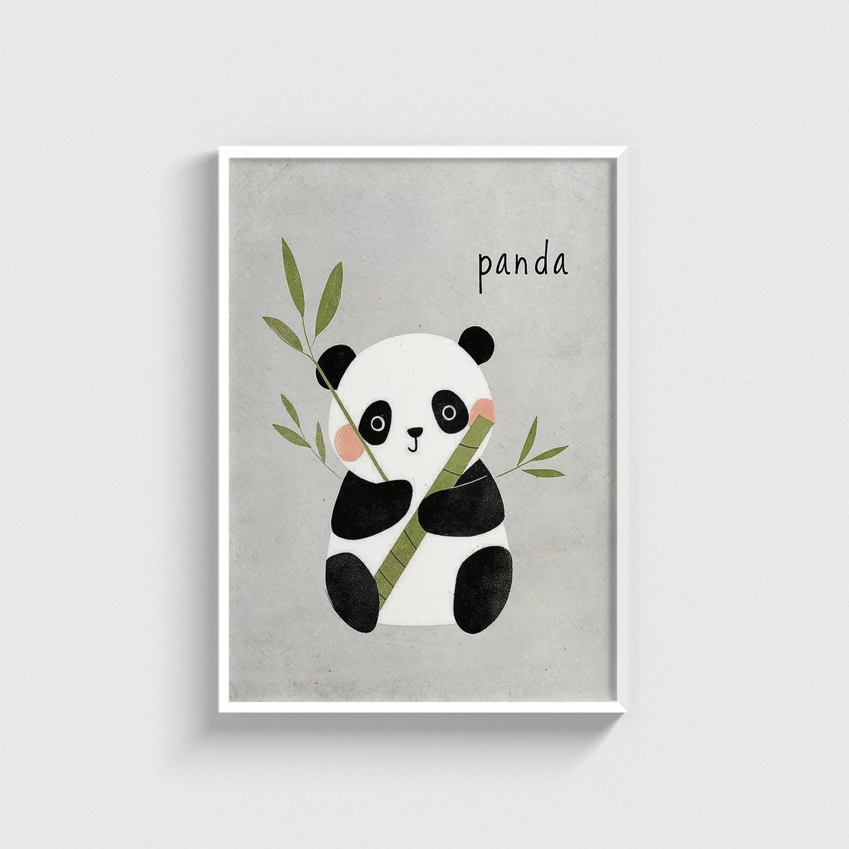 Bambulu Sevimli Panda çocuk odası posteri, beyaz çerçeveli tablo