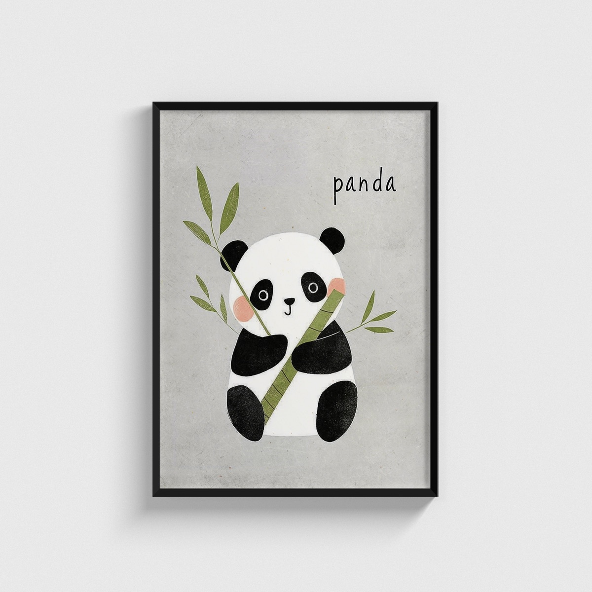 Bambulu Sevimli Panda çocuk odası posteri, siyah çerçeveli tablo