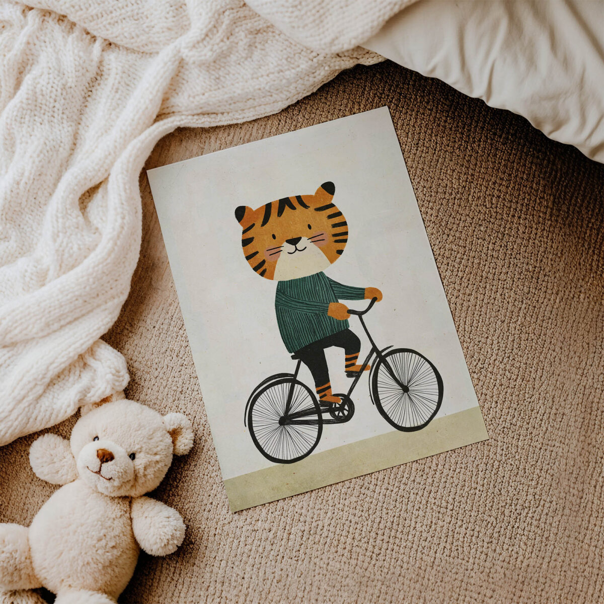 Bisiklet Süren Kaplan çocuk odası posteri, çerçevesiz poster detayı