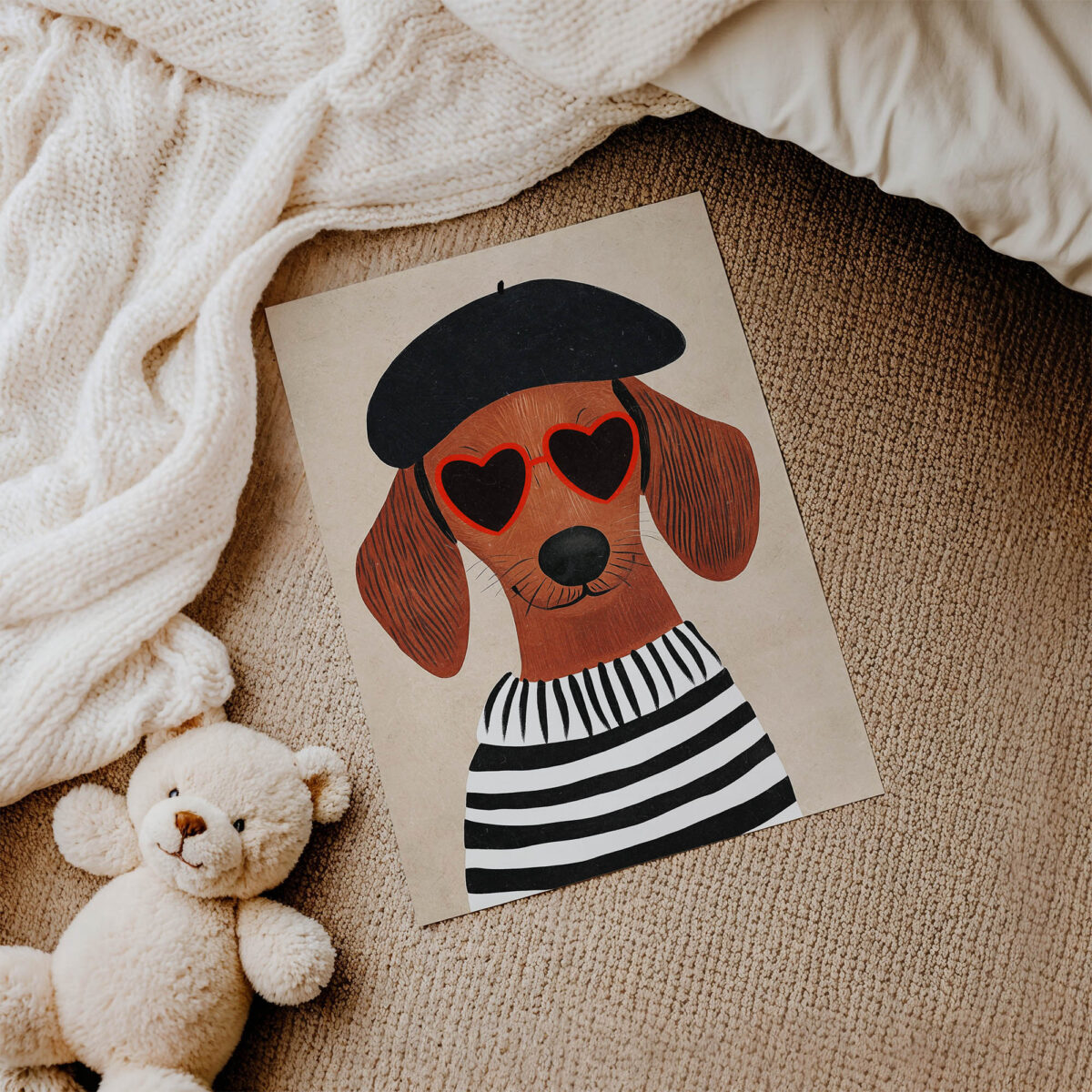 Kalp Gözlüklü Köpek çocuk odası posteri, çerçevesiz poster detayı