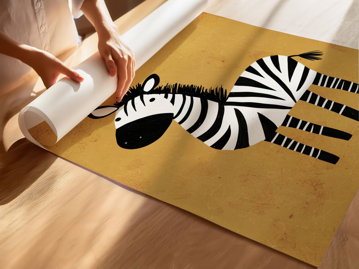 Sarı Zeminli Zebra Çocuk Odası Duvar Posteri Çerçeveli Tablo Dekorasyon, rulo yapılmış çerçevesiz poster