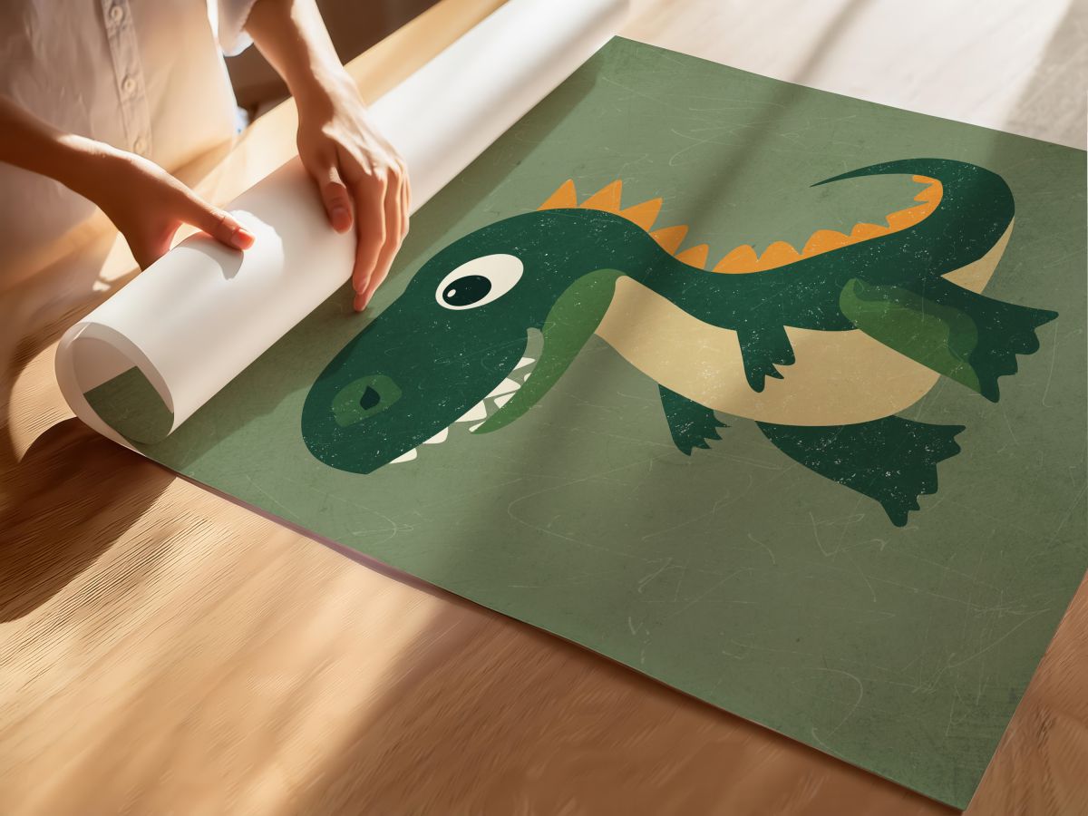 Koyu Yeşil Dinozor Çocuk Odası Duvar Posteri Çerçeveli Tablo Dekorasyon, rulo yapılmış çerçevesiz poster