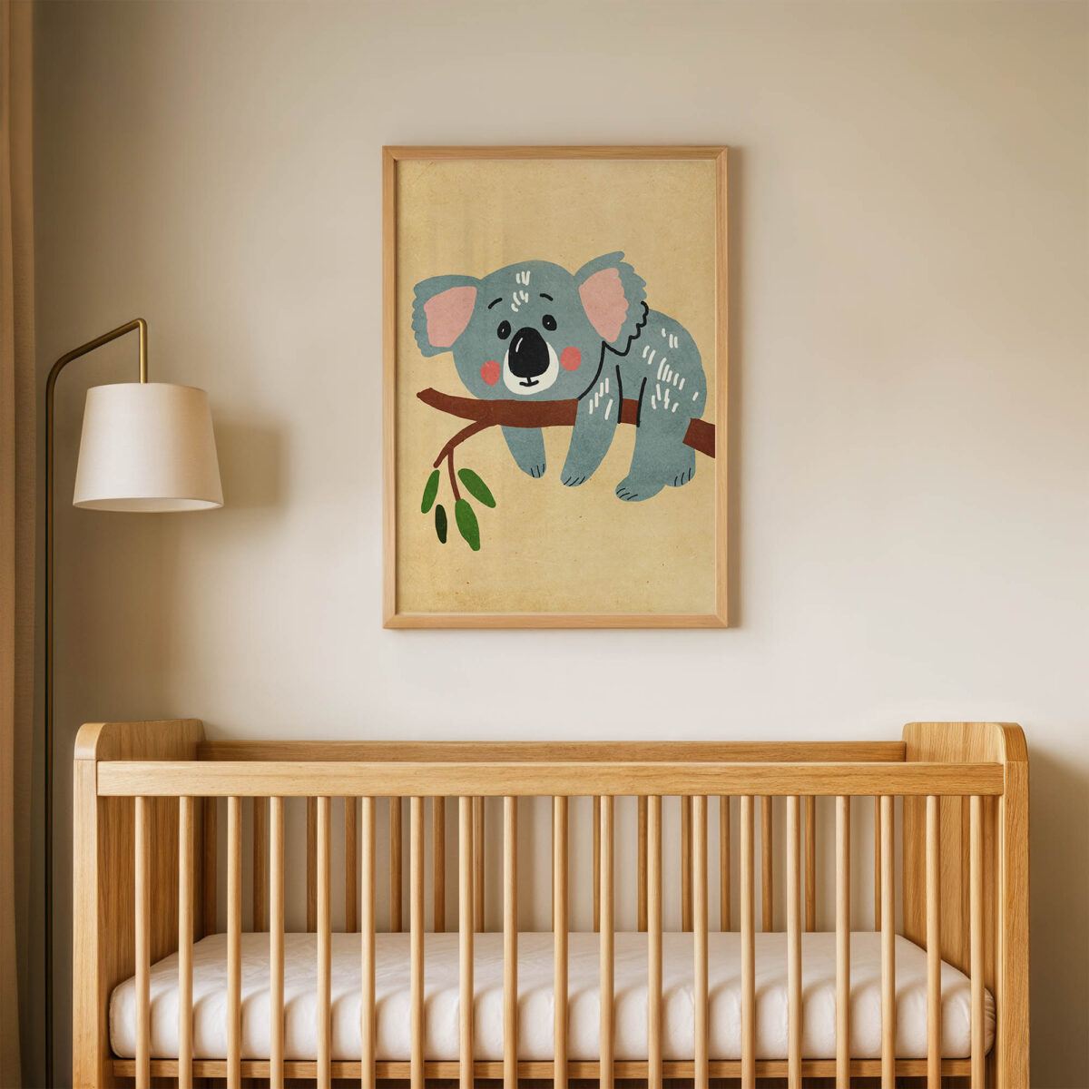 Daldaki Sevimli Koala çocuk odası posteri, çerçeveli tablo oda görünümü