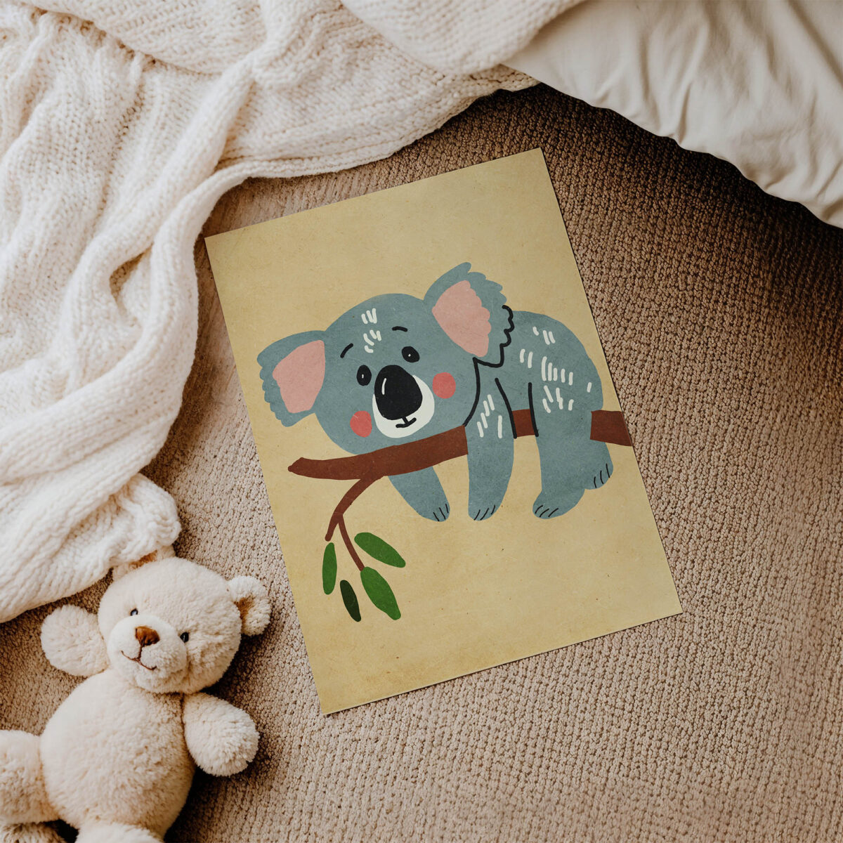 Daldaki Sevimli Koala çocuk odası posteri, çerçevesiz poster detayı